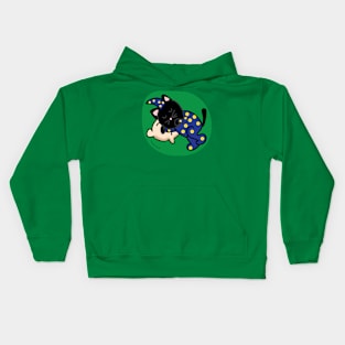 Black cat sleeping in blue pajama Kids Hoodie